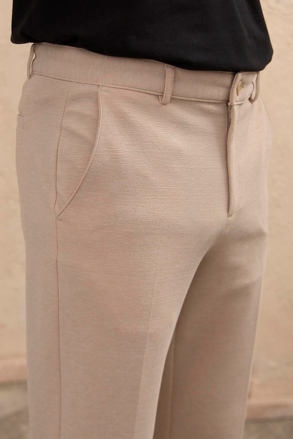 Erkek Likralı Dokulu Bej Pantolon