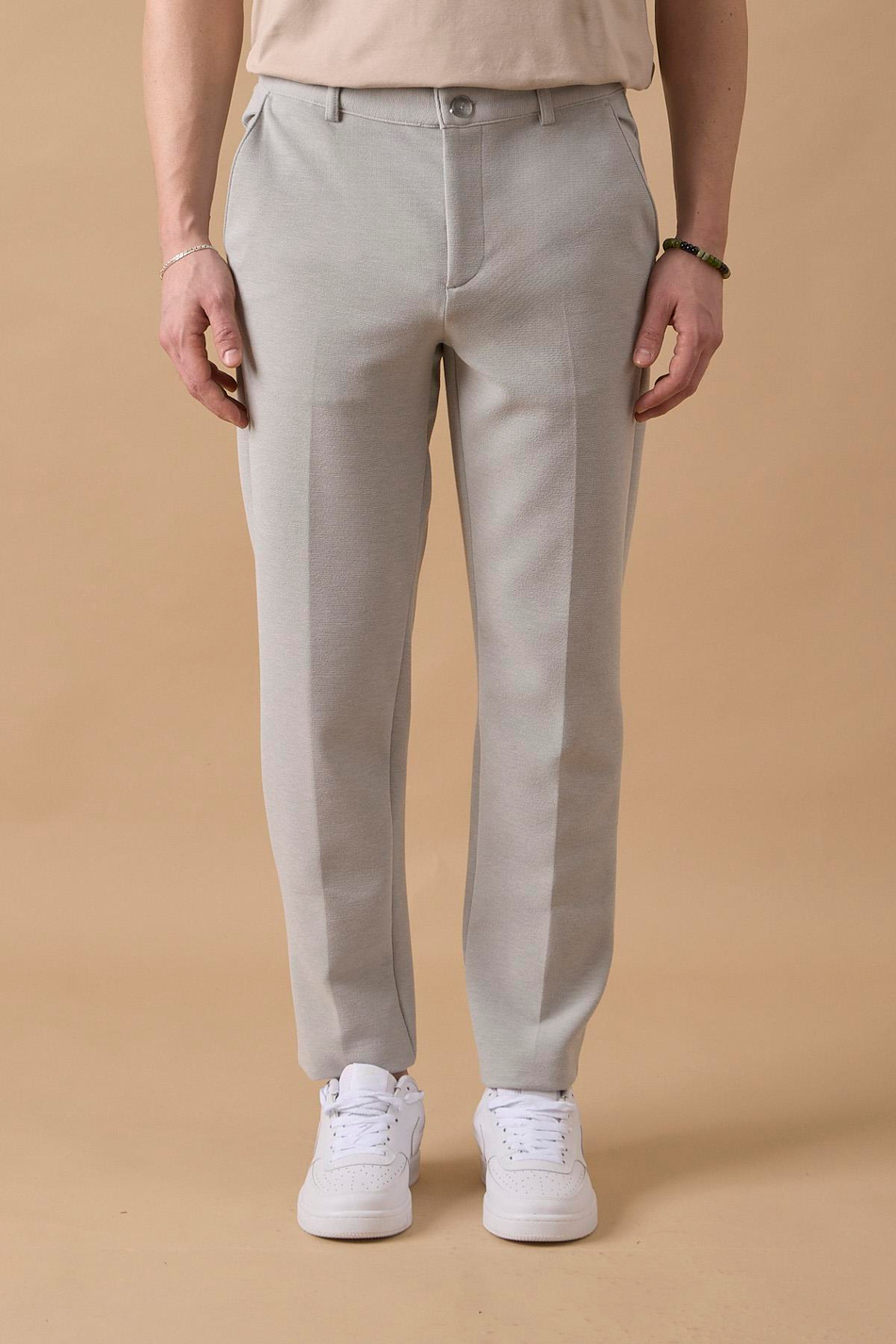 Erkek Likralı Dokulu Gri Pantolon