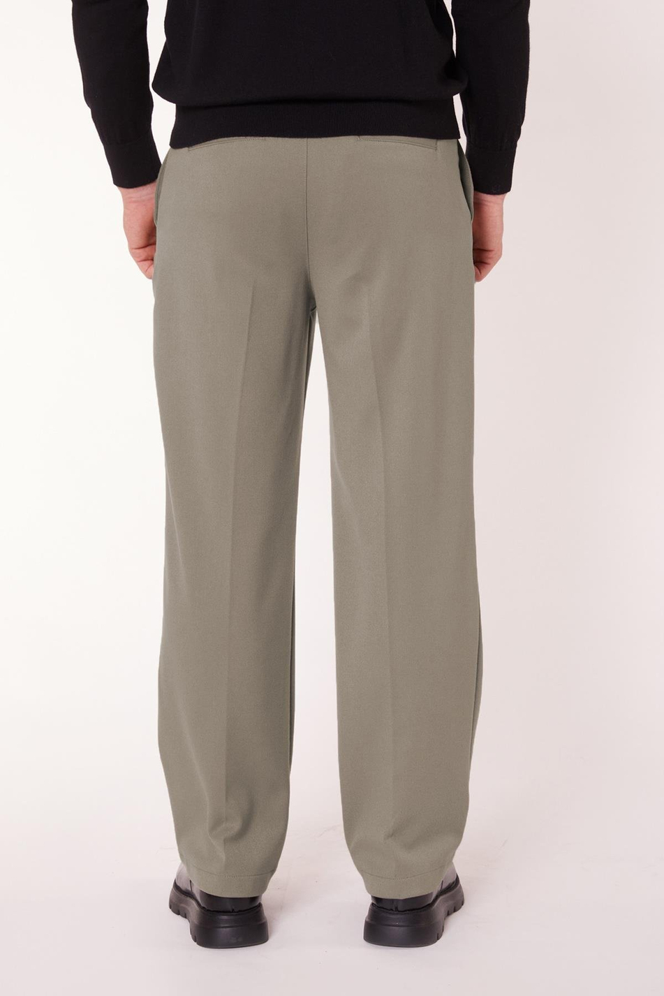 Erkek Pileli Dökümlü Geniş Paça Haki Baggy Pantolon