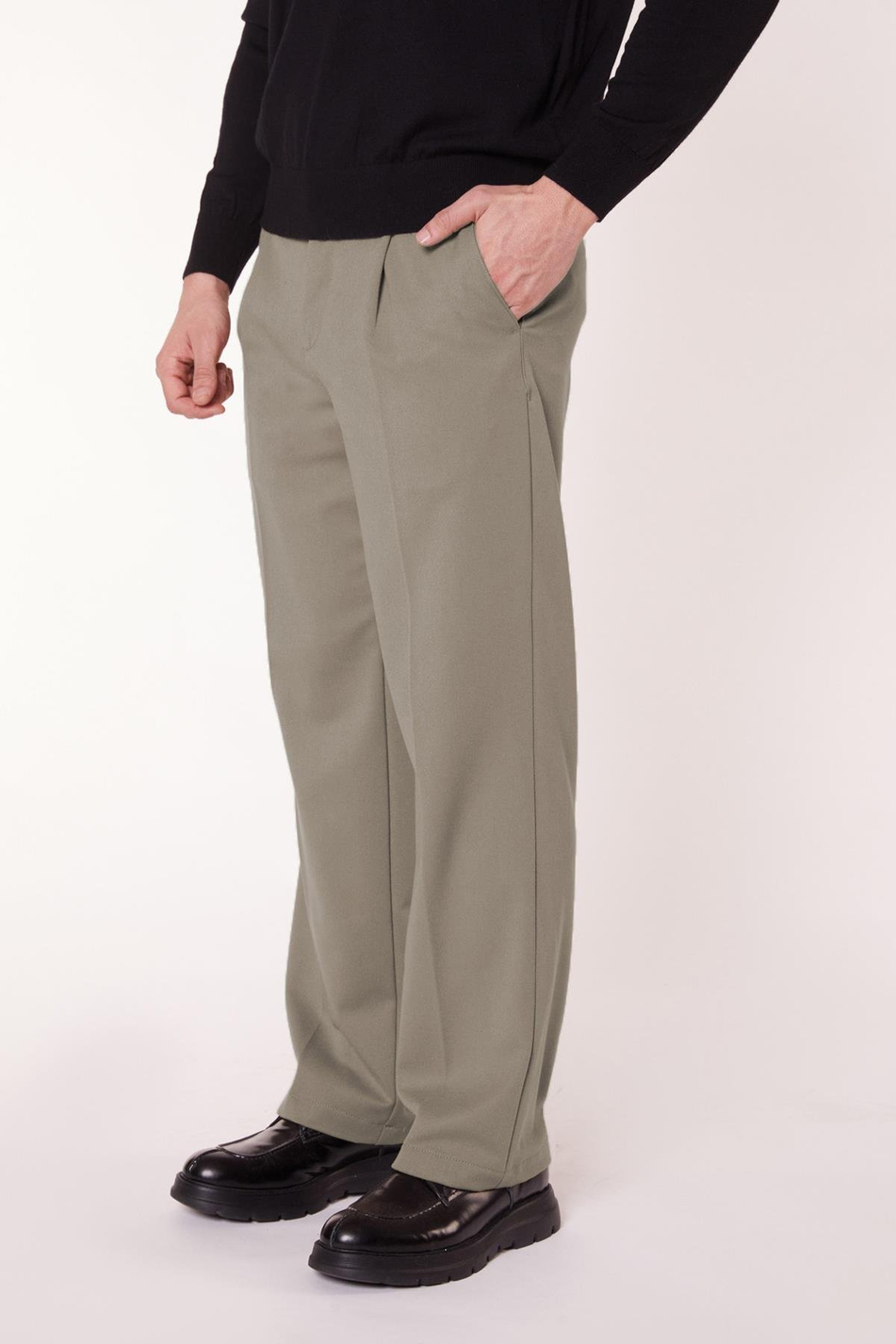 Erkek Pileli Dökümlü Geniş Paça Haki Baggy Pantolon