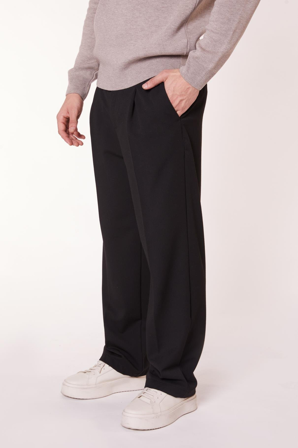 Erkek Pileli Dökümlü Geniş Paça Siyah Baggy Pantolon