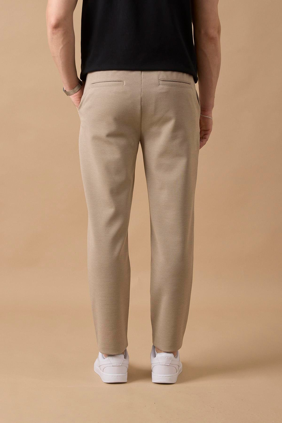 Erkek Regular Fit Orta Bel Düz Paça Bej Pantolon