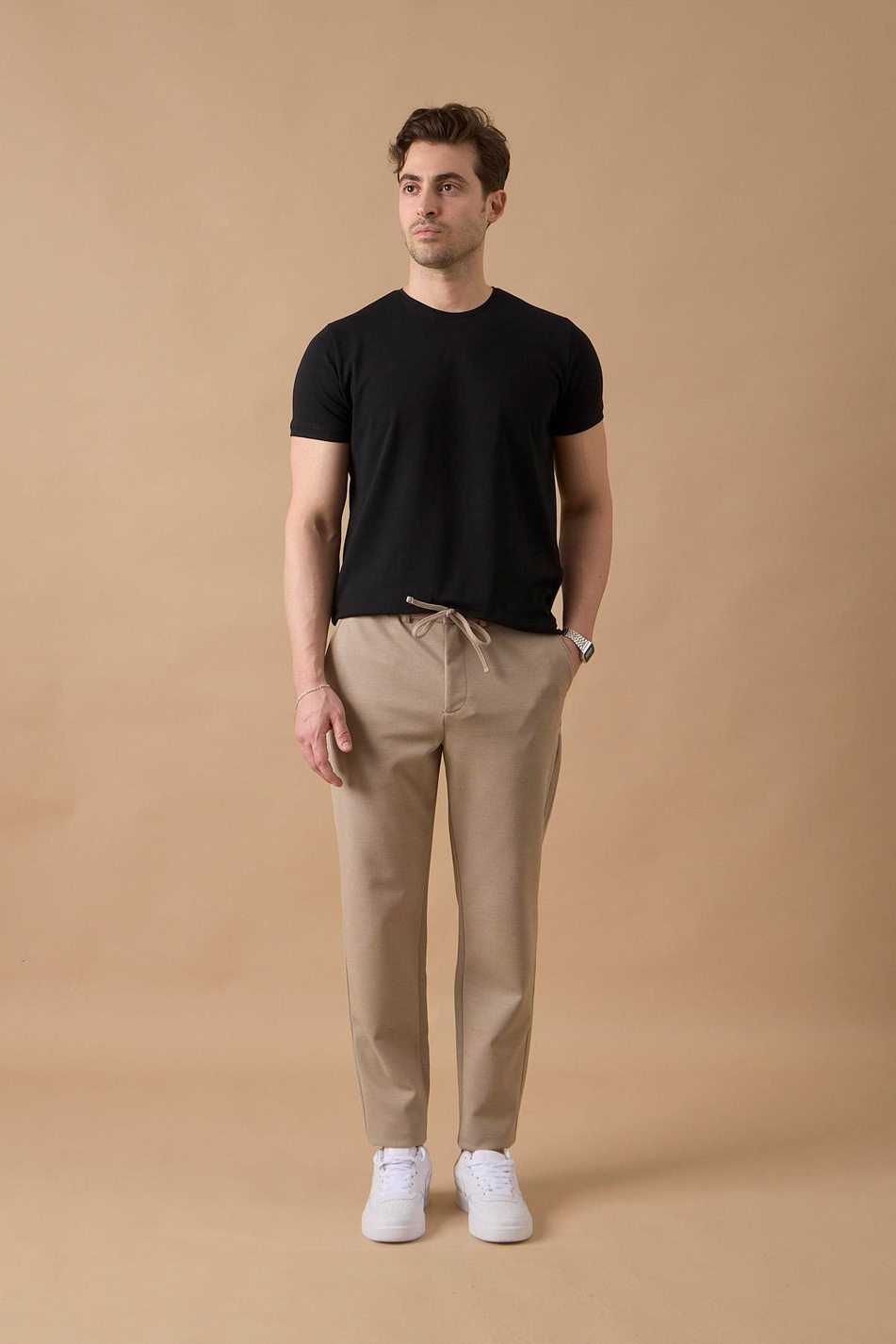 Erkek Regular Fit Orta Bel Düz Paça Bej Pantolon