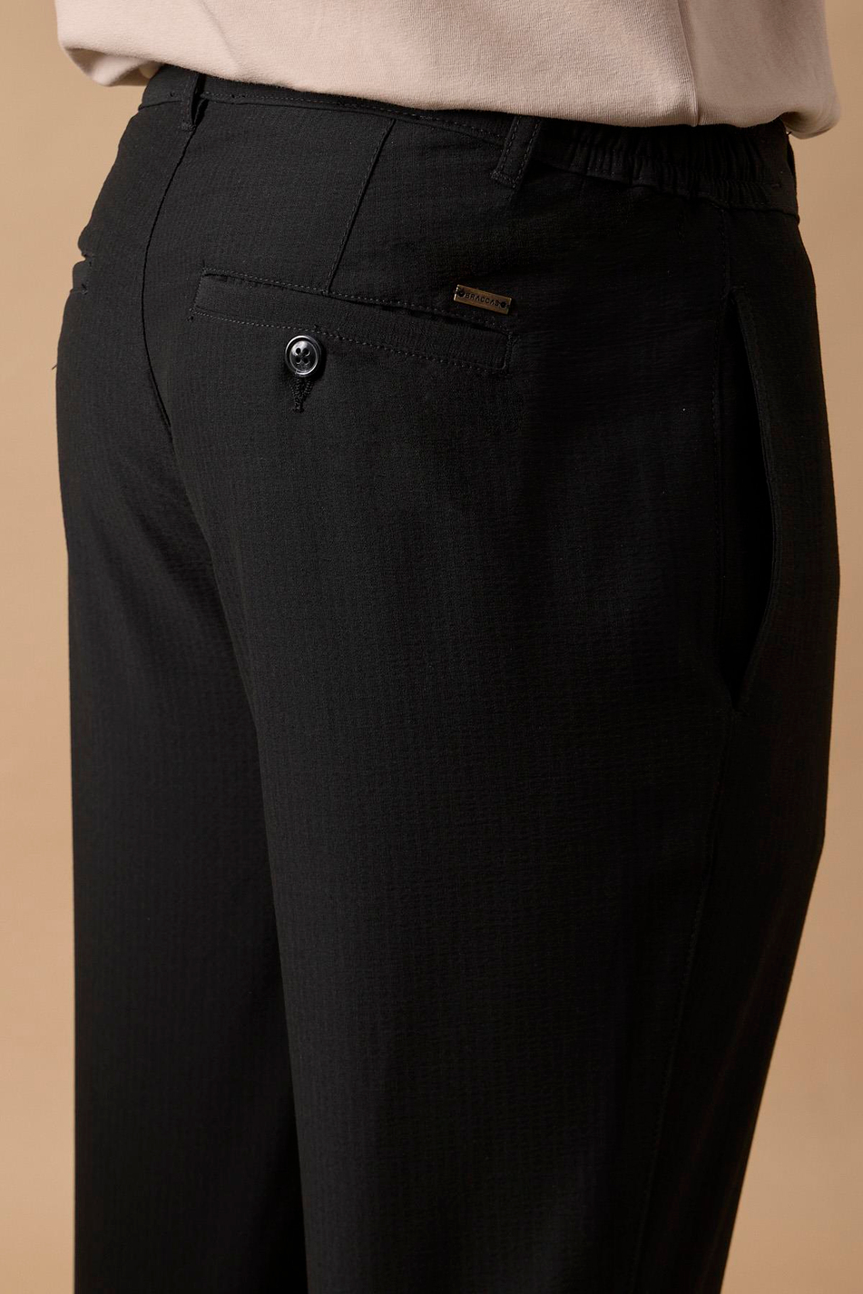 Erkek Slim Fit Beli Bağlamalı Dokulu Siyah Pantolon