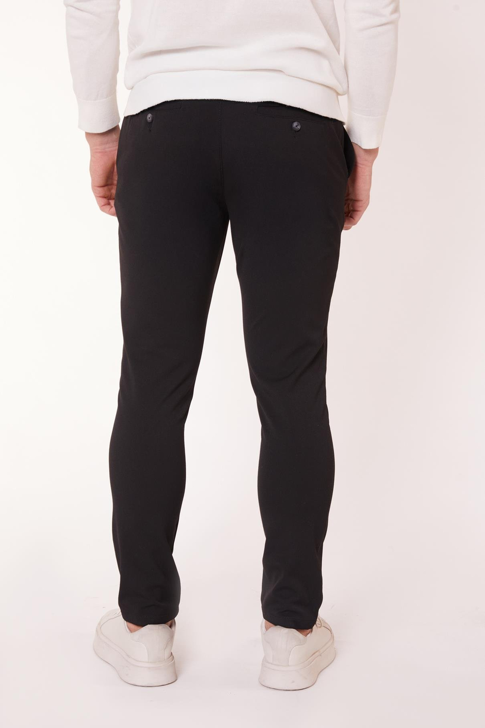 Erkek Yandan Cepli Bel Bağcıklı Fermuarlı Slim Fit Chino Siyah Pantolon