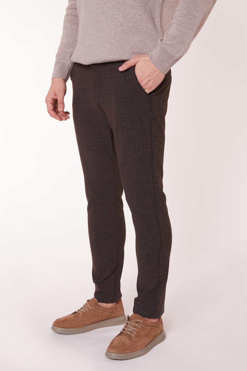 Erkek Yandan Cepli Bel Bağcıklı Slim Fit Chino Kahverengi Pantolon