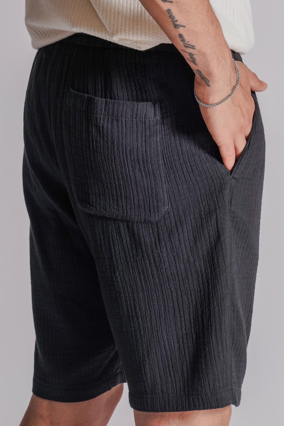 Erkek Yandan Cepli Beli Lastikli  Dokulu Kumaş Relaxed Fit Jogger Şort Siyah