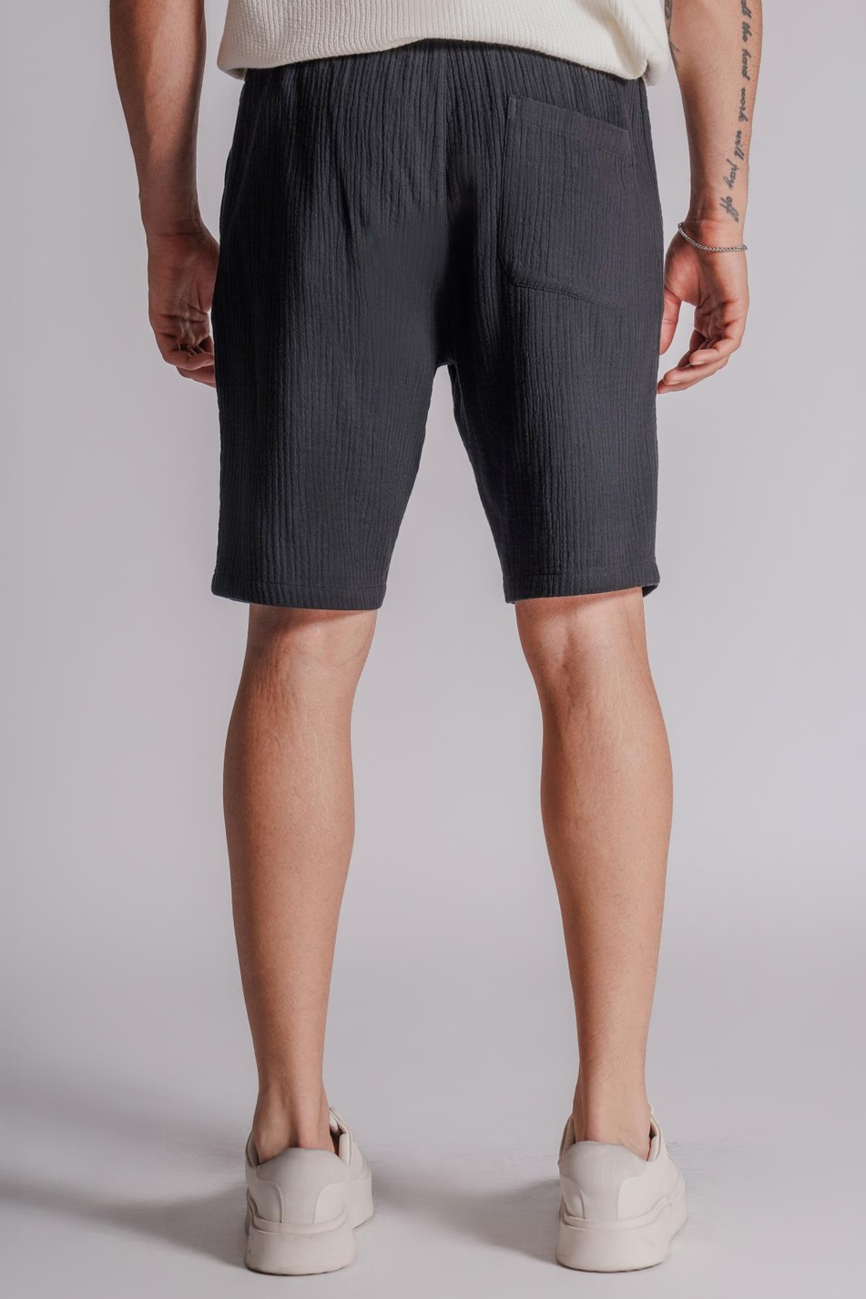 Erkek Yandan Cepli Beli Lastikli  Dokulu Kumaş Relaxed Fit Jogger Şort Siyah