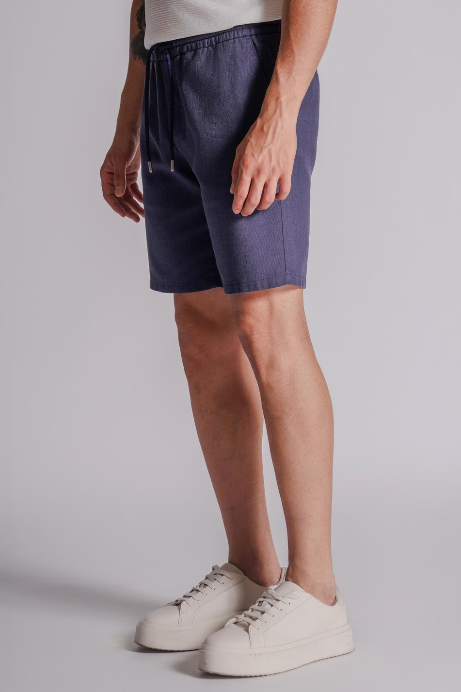 Erkek Yandan Cepli Beli Lastikli Keten Dokulu Relaxed Fit Jogger Şort Lacivert