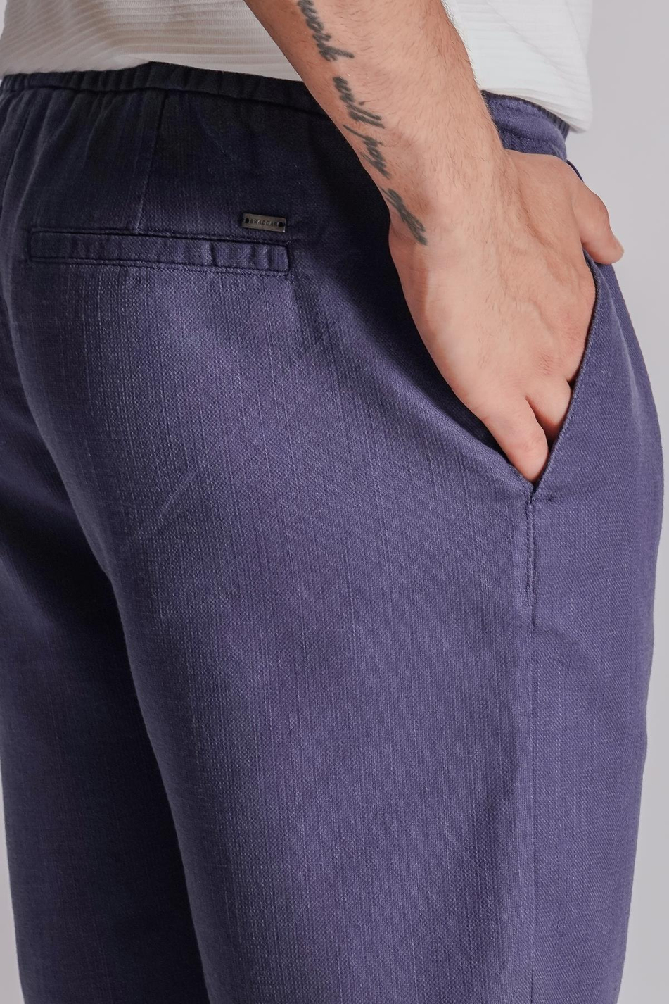 Erkek Yandan Cepli Beli Lastikli Keten Dokulu Relaxed Fit Jogger Şort Lacivert