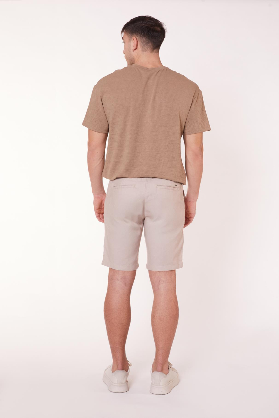 Erkek Yandan Cepli Beli Lastikli Keten Görünümlü Relaxed Fit Chino Şort Bej