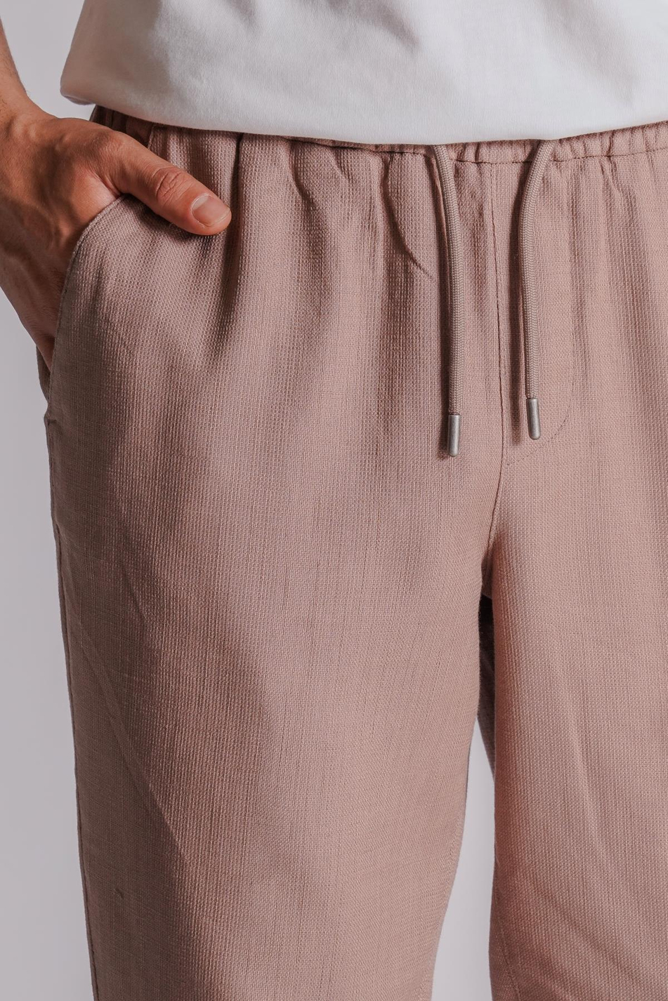 Erkek Yandan Cepli Beli Lastikli Keten Dokulu Relaxed Fit Jogger Pantolon Vizon