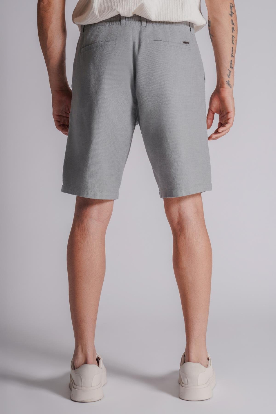 Erkek Yandan Cepli Beli Lastikli Keten Görünümlü Relaxed Fit Chino Şort Açık Yeşil