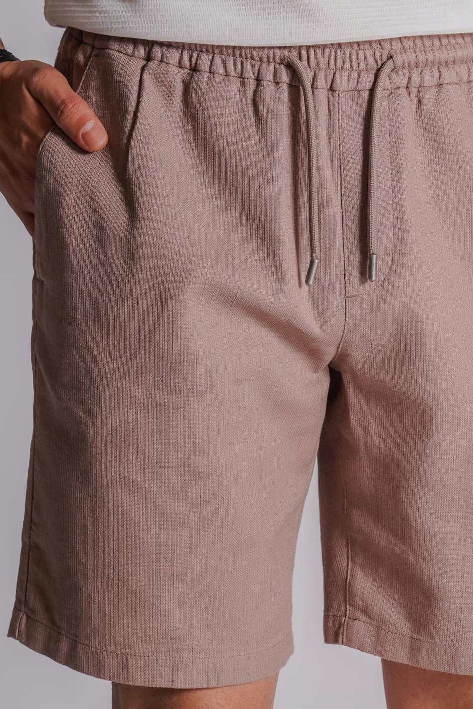 Erkek Yandan Cepli Beli Lastikli Keten Dokulu Relaxed Fit Jogger Şort Vizon