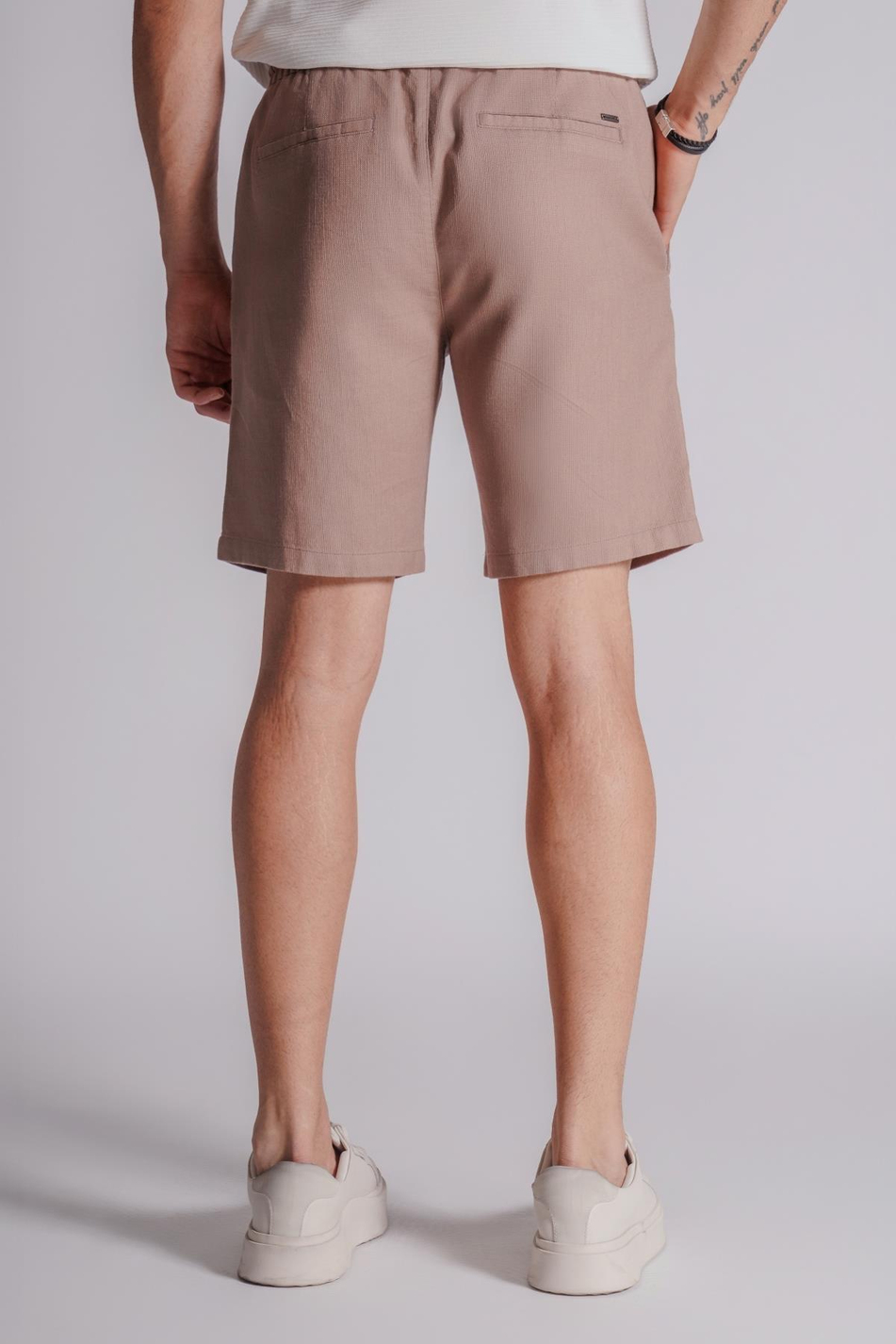 Erkek Yandan Cepli Beli Lastikli Keten Dokulu Relaxed Fit Jogger Şort Vizon