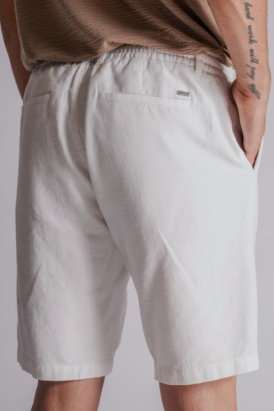 Erkek Yandan Cepli Beli Lastikli Keten Görünümlü Relaxed Fit Chino Şort Ekru