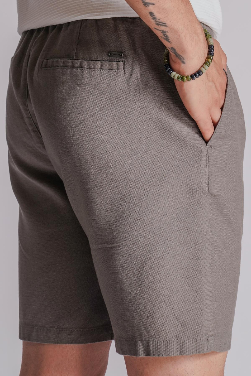 Erkek Yandan Cepli Beli Lastikli Keten Dokulu Relaxed Fit Jogger Şort Haki