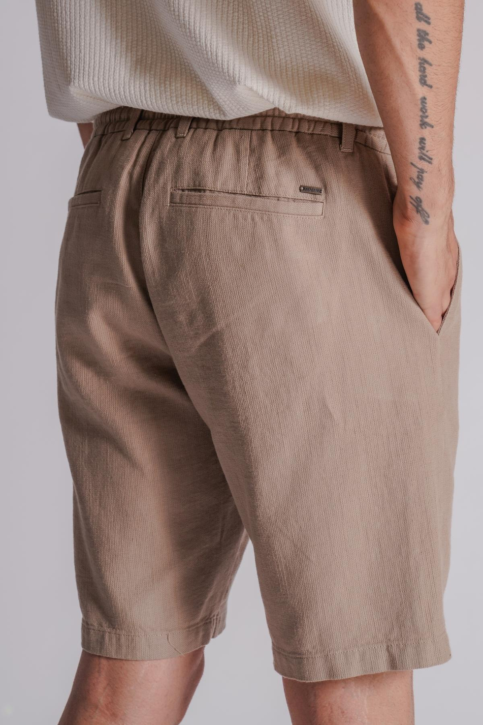 Erkek Yandan Cepli Beli Lastikli Keten Görünümlü Relaxed Fit Chino Şort Vizon