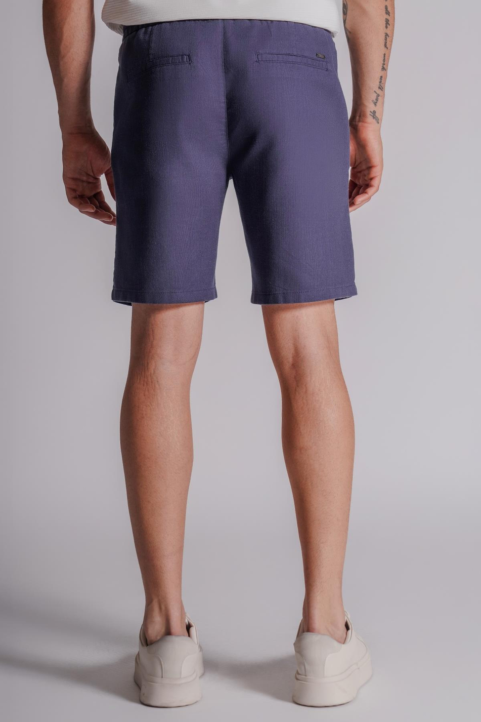 Erkek Yandan Cepli Beli Lastikli Keten Dokulu Relaxed Fit Jogger Şort Lacivert