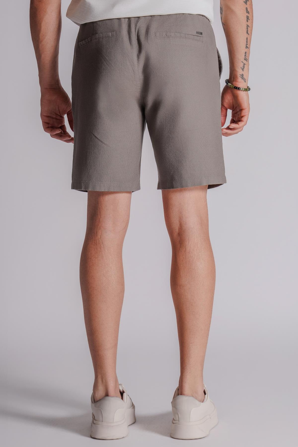 Erkek Yandan Cepli Beli Lastikli Keten Dokulu Relaxed Fit Jogger Şort Haki