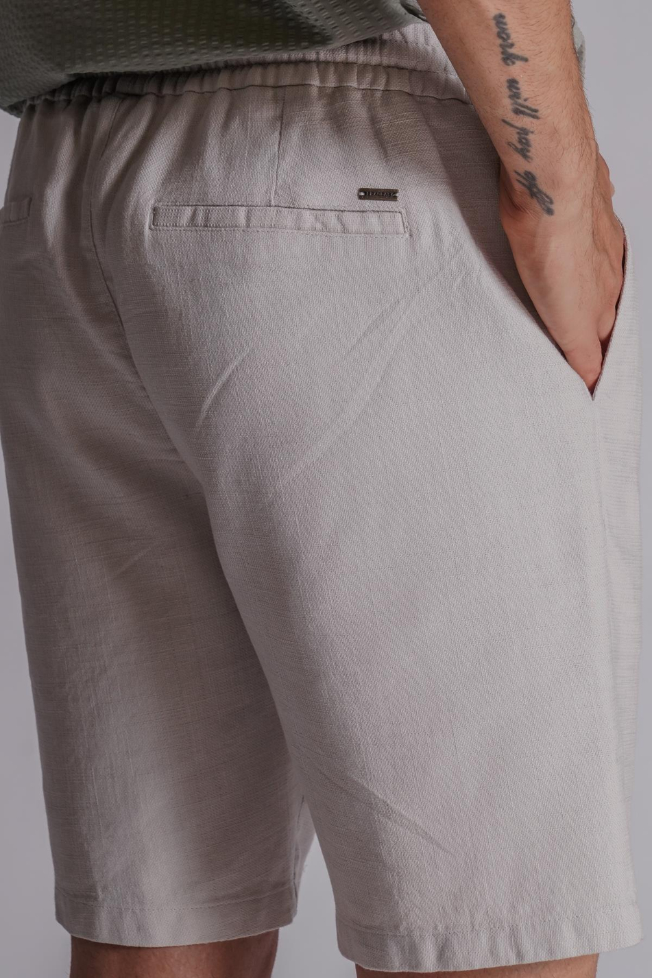 Erkek Yandan Cepli Beli Lastikli Keten Dokulu Relaxed Fit Jogger Şort Taş