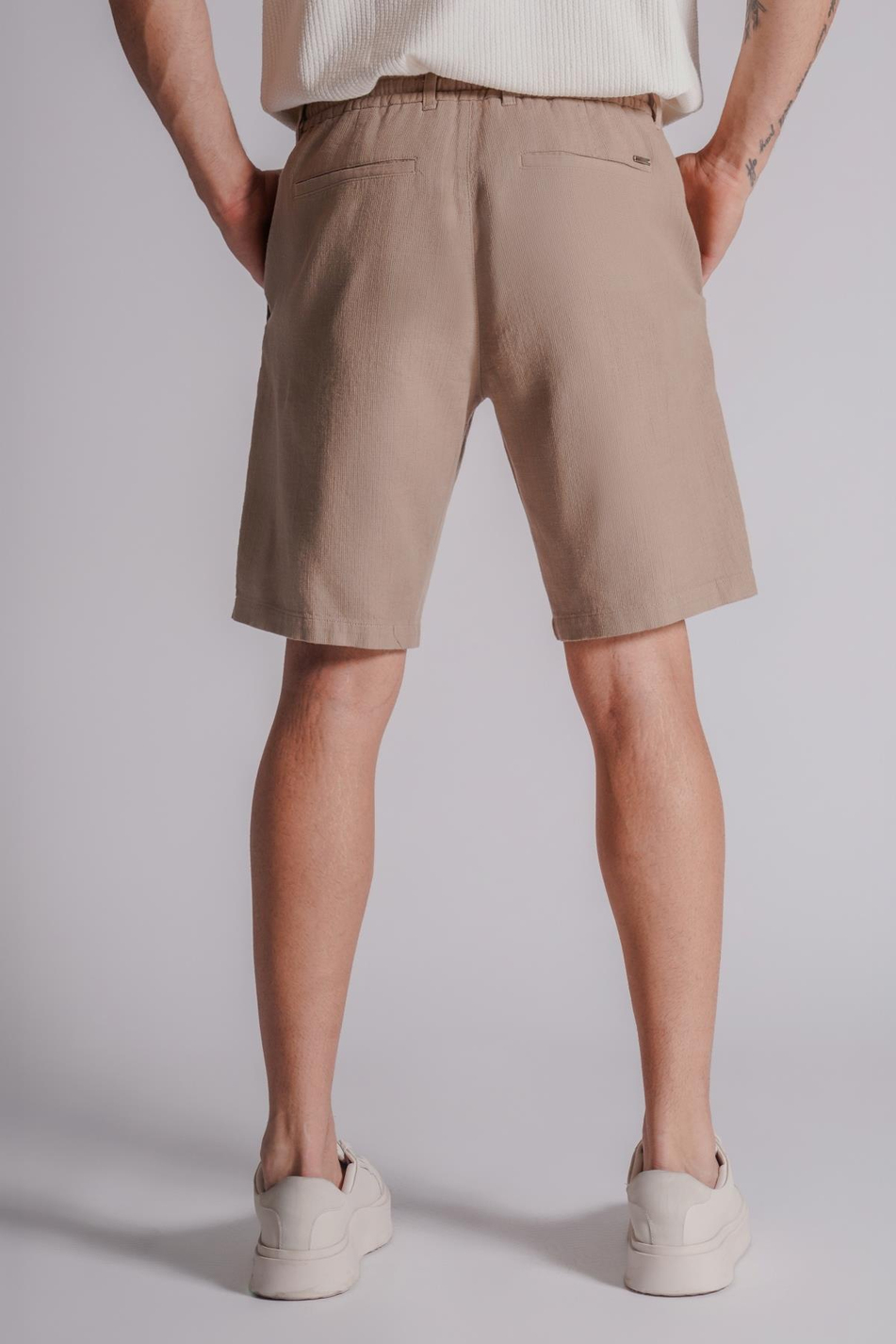 Erkek Yandan Cepli Beli Lastikli Keten Görünümlü Relaxed Fit Chino Şort Vizon