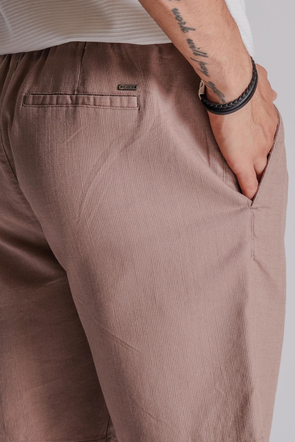 Erkek Yandan Cepli Beli Lastikli Keten Dokulu Relaxed Fit Jogger Şort Vizon