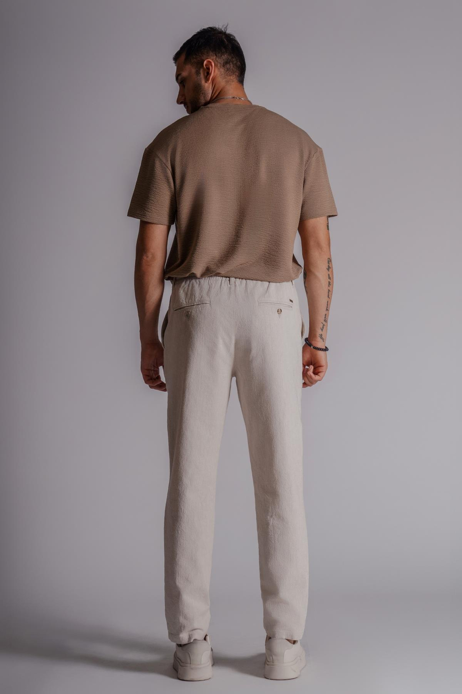 Erkek Yandan Cepli Beli Lastikli Keten Karışımlı Relaxed Fit Bej
