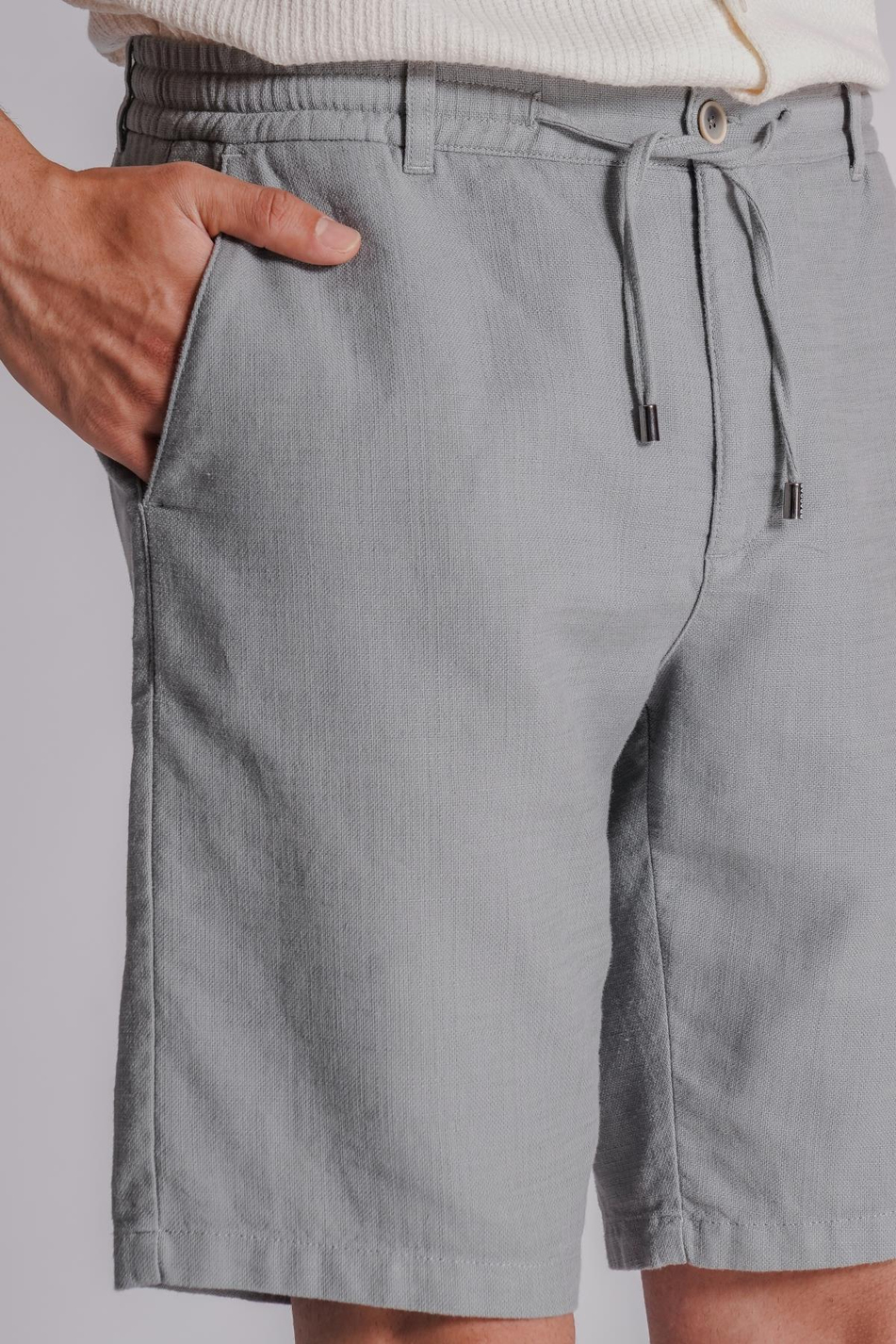 Erkek Yandan Cepli Beli Lastikli Keten Görünümlü Relaxed Fit Chino Şort Açık Yeşil