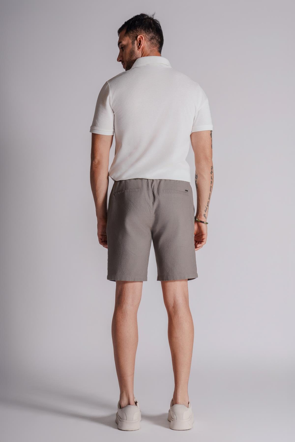 Erkek Yandan Cepli Beli Lastikli Keten Dokulu Relaxed Fit Jogger Şort Haki