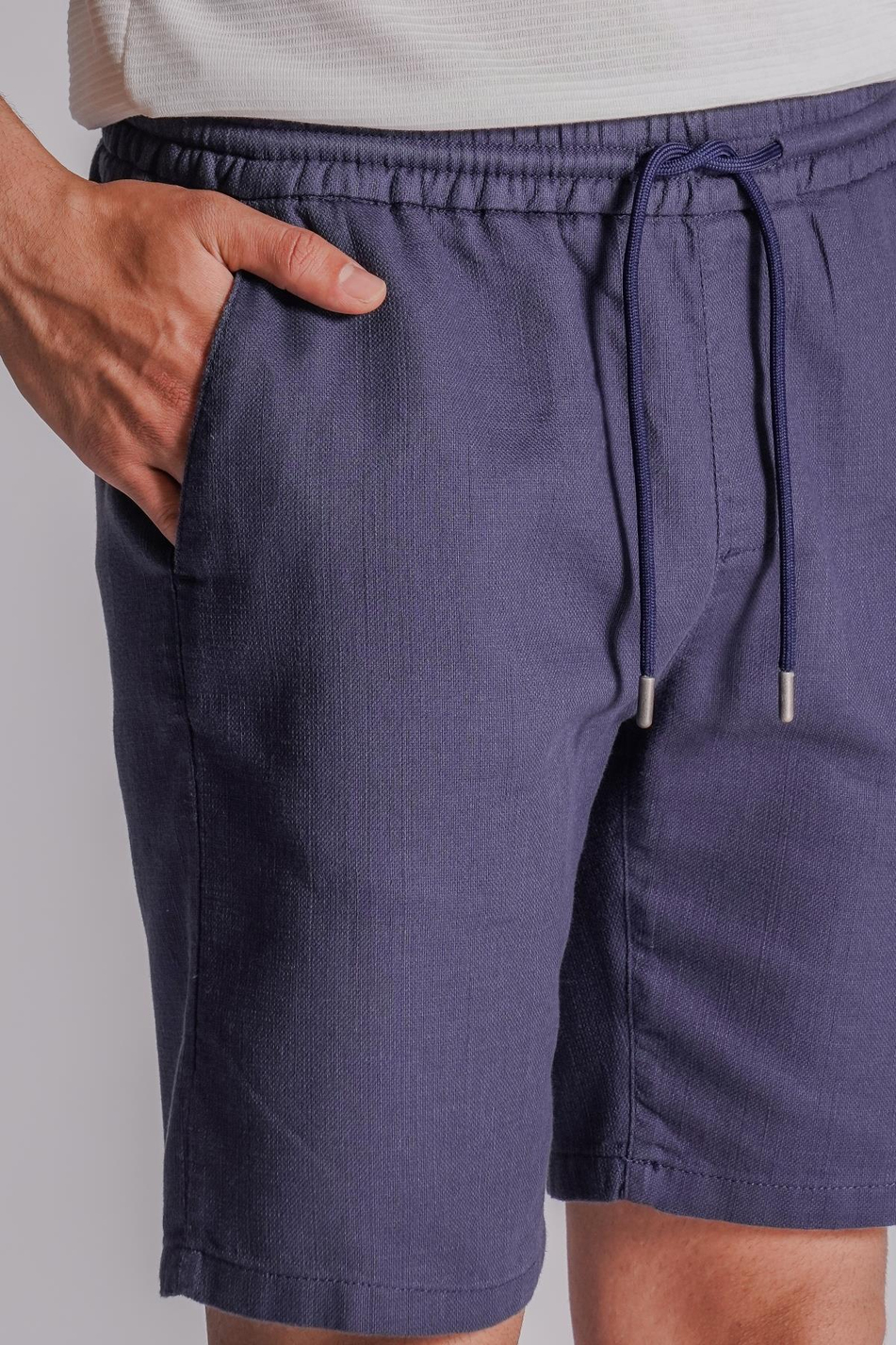 Erkek Yandan Cepli Beli Lastikli Keten Dokulu Relaxed Fit Jogger Şort Lacivert