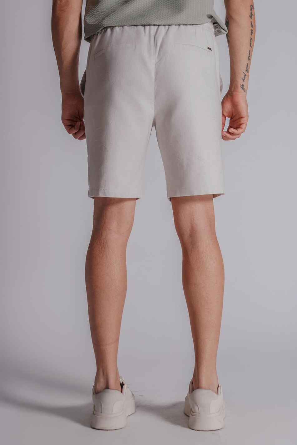 Erkek Yandan Cepli Beli Lastikli Keten Dokulu Relaxed Fit Jogger Şort Taş