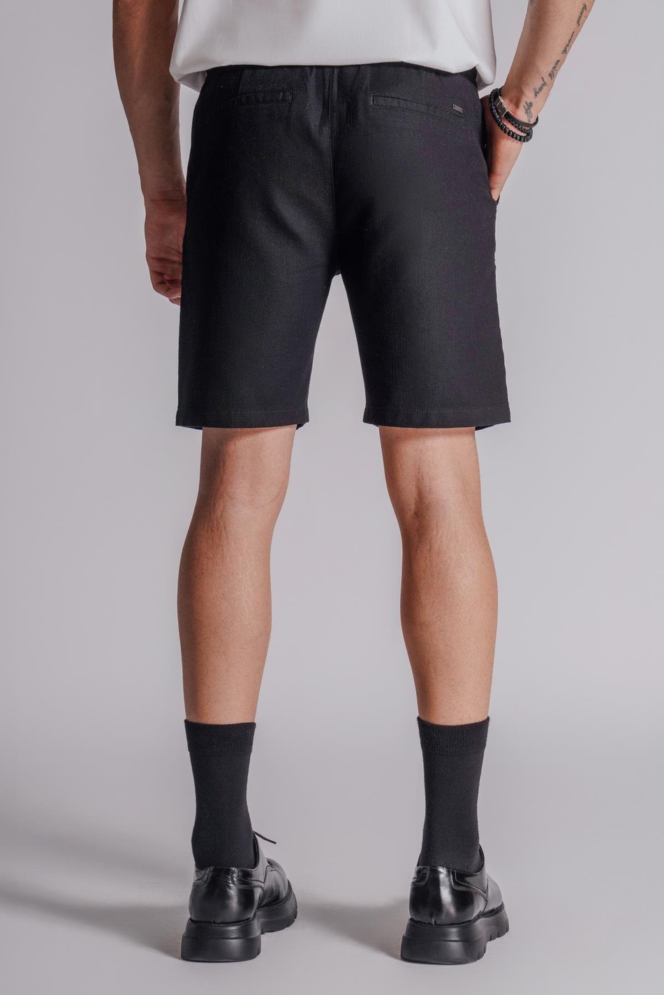 Erkek Yandan Cepli Beli Lastikli Keten Dokulu Relaxed Fit Jogger Şort Siyah