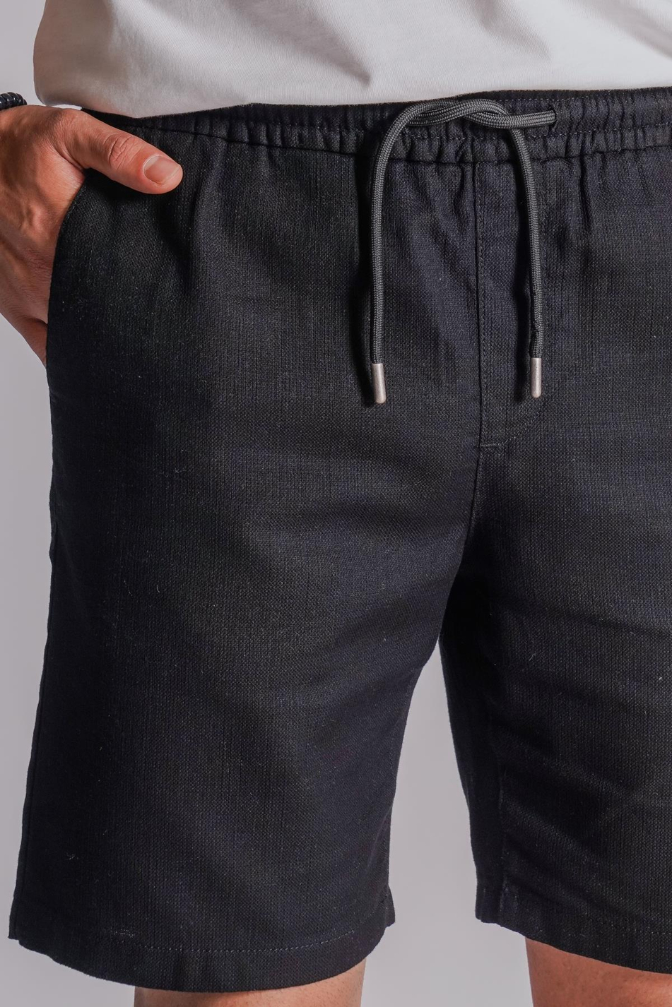 Erkek Yandan Cepli Beli Lastikli Keten Dokulu Relaxed Fit Jogger Şort Siyah