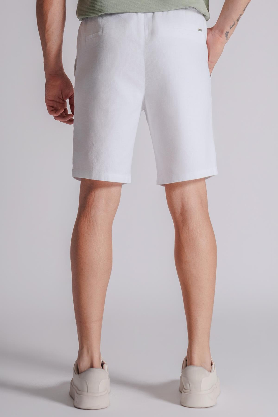 Erkek Yandan Cepli Beli Lastikli Keten Dokulu Relaxed Fit Jogger Şort Beyaz