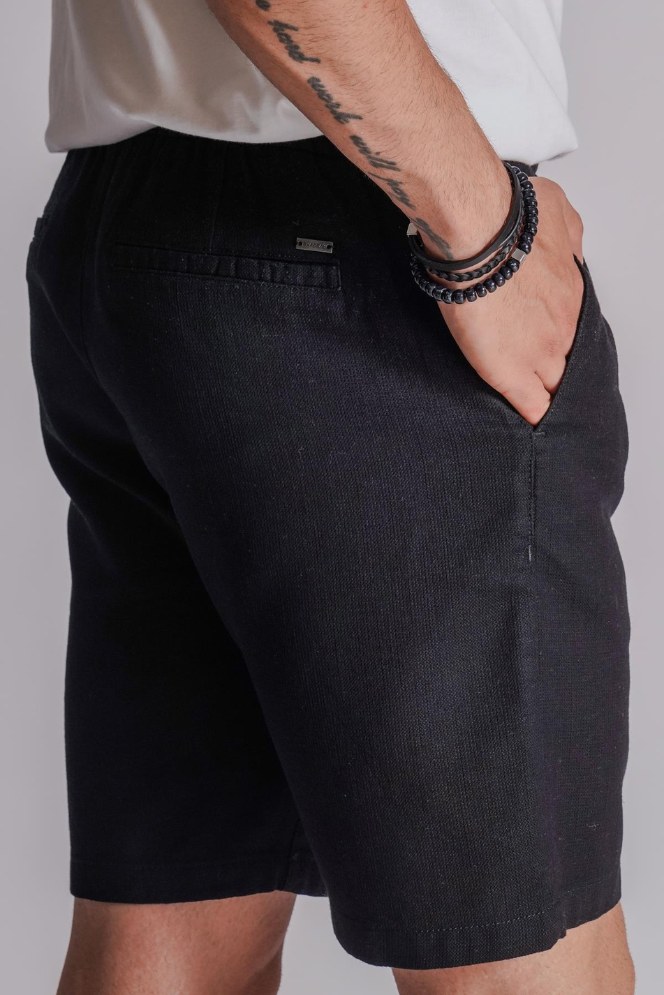 Erkek Yandan Cepli Beli Lastikli Keten Dokulu Relaxed Fit Jogger Şort Siyah