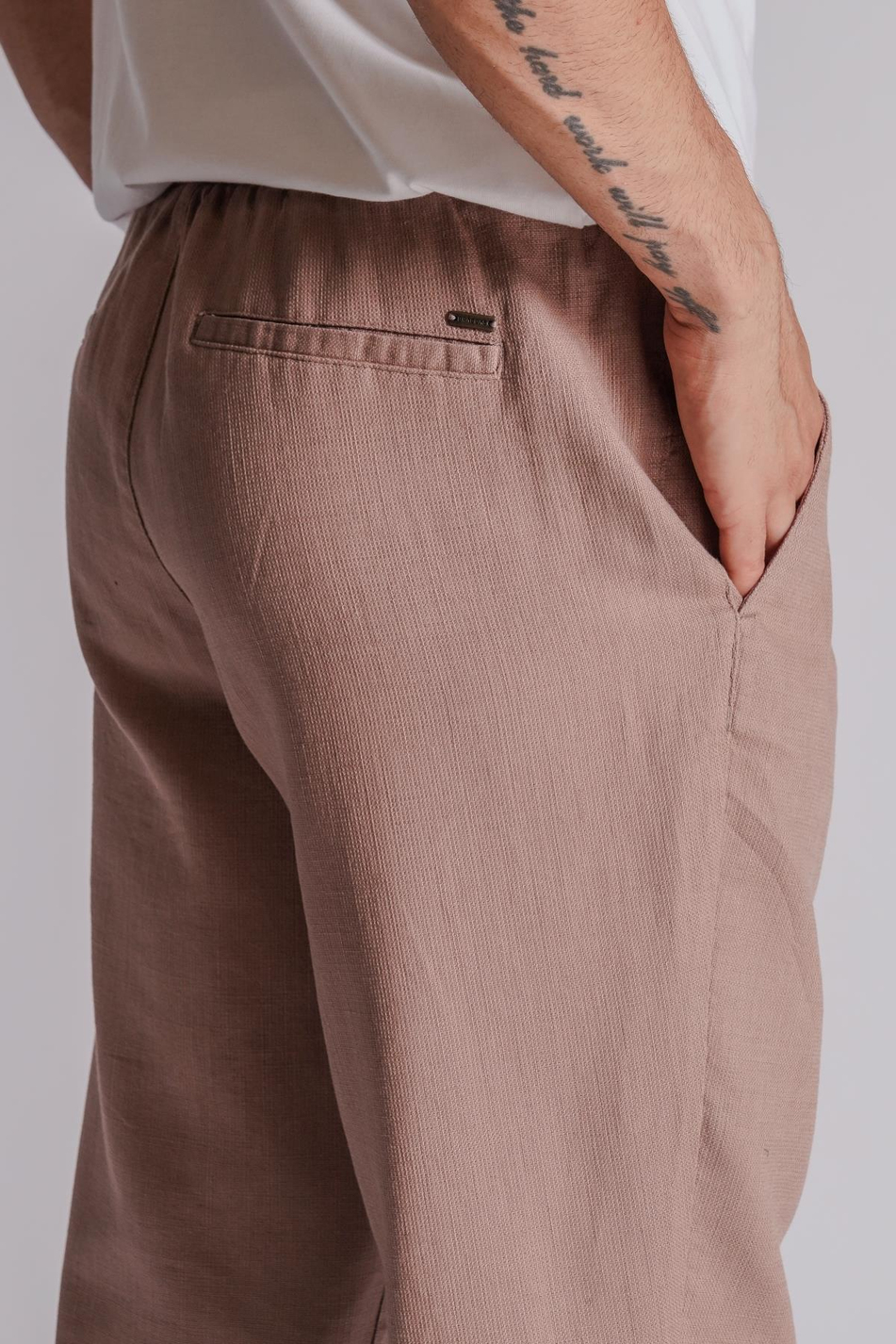 Erkek Yandan Cepli Beli Lastikli Keten Dokulu Relaxed Fit Jogger Pantolon Vizon