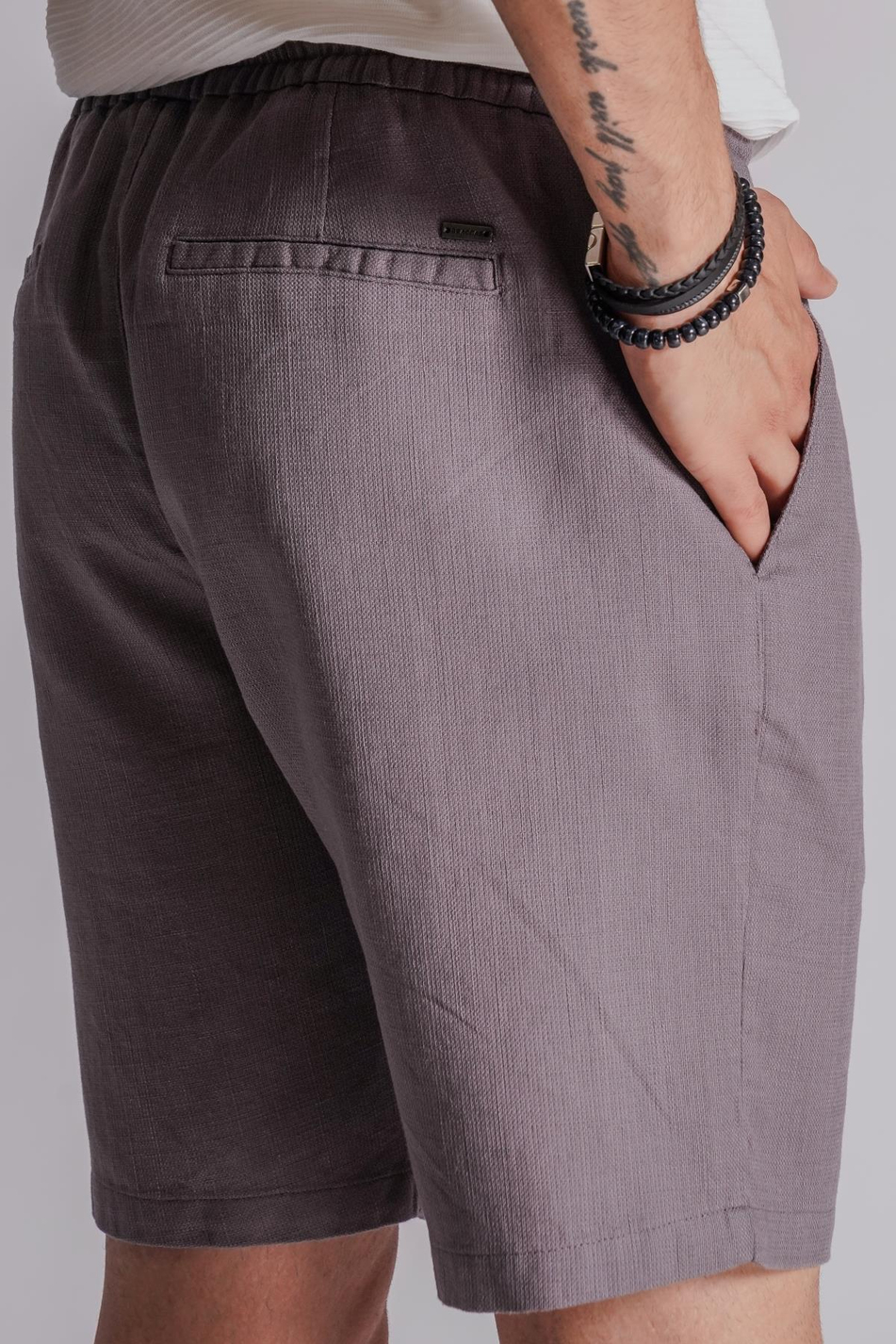 Erkek Yandan Cepli Beli Lastikli Keten Dokulu Relaxed Fit Jogger Şort Antrasit