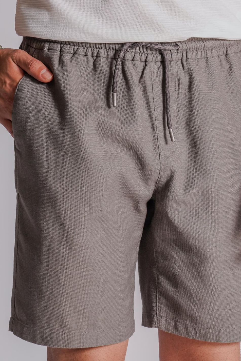 Erkek Yandan Cepli Beli Lastikli Keten Dokulu Relaxed Fit Jogger Şort Haki