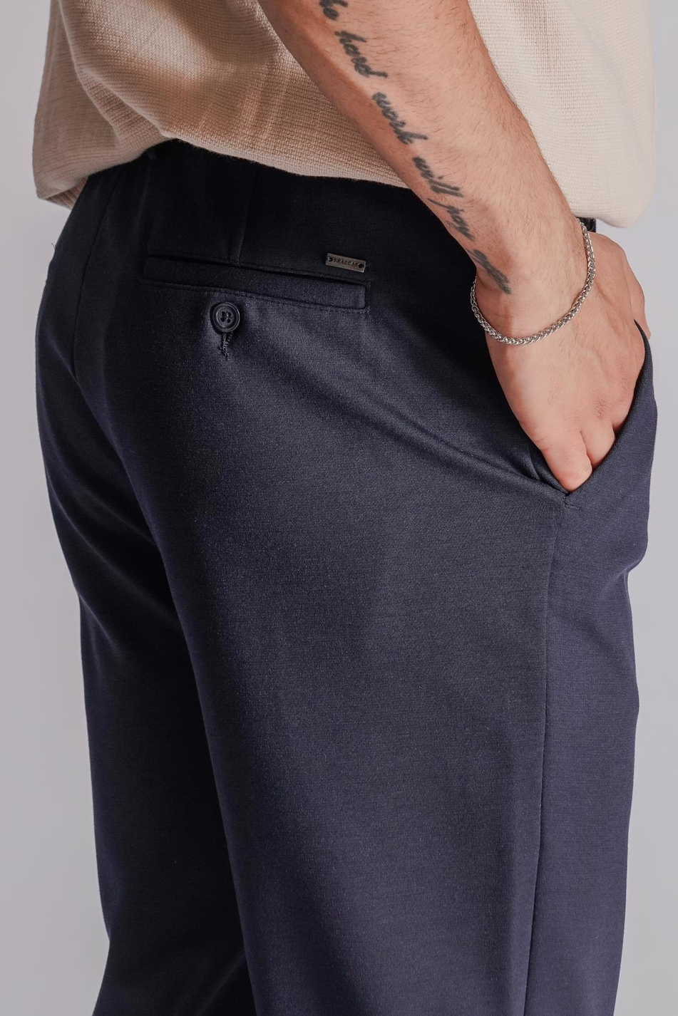 Erkek Yandan Cepli Beli Lastikli Relaxed Fit Chino Pantolon Lacivert