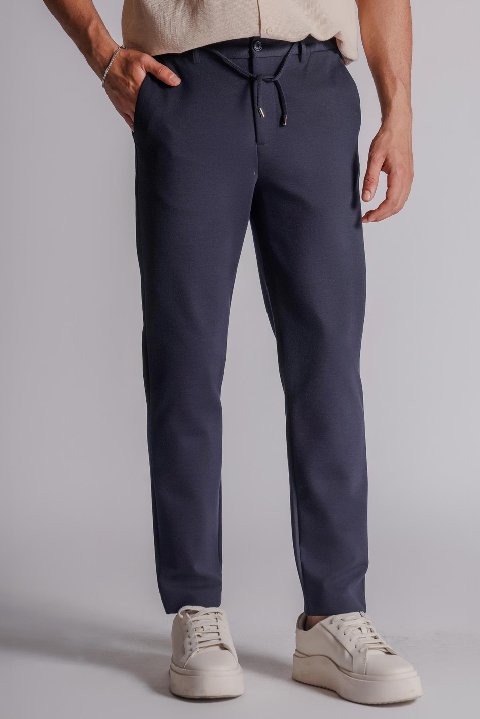 Erkek Yandan Cepli Beli Lastikli Relaxed Fit Chino Pantolon Lacivert