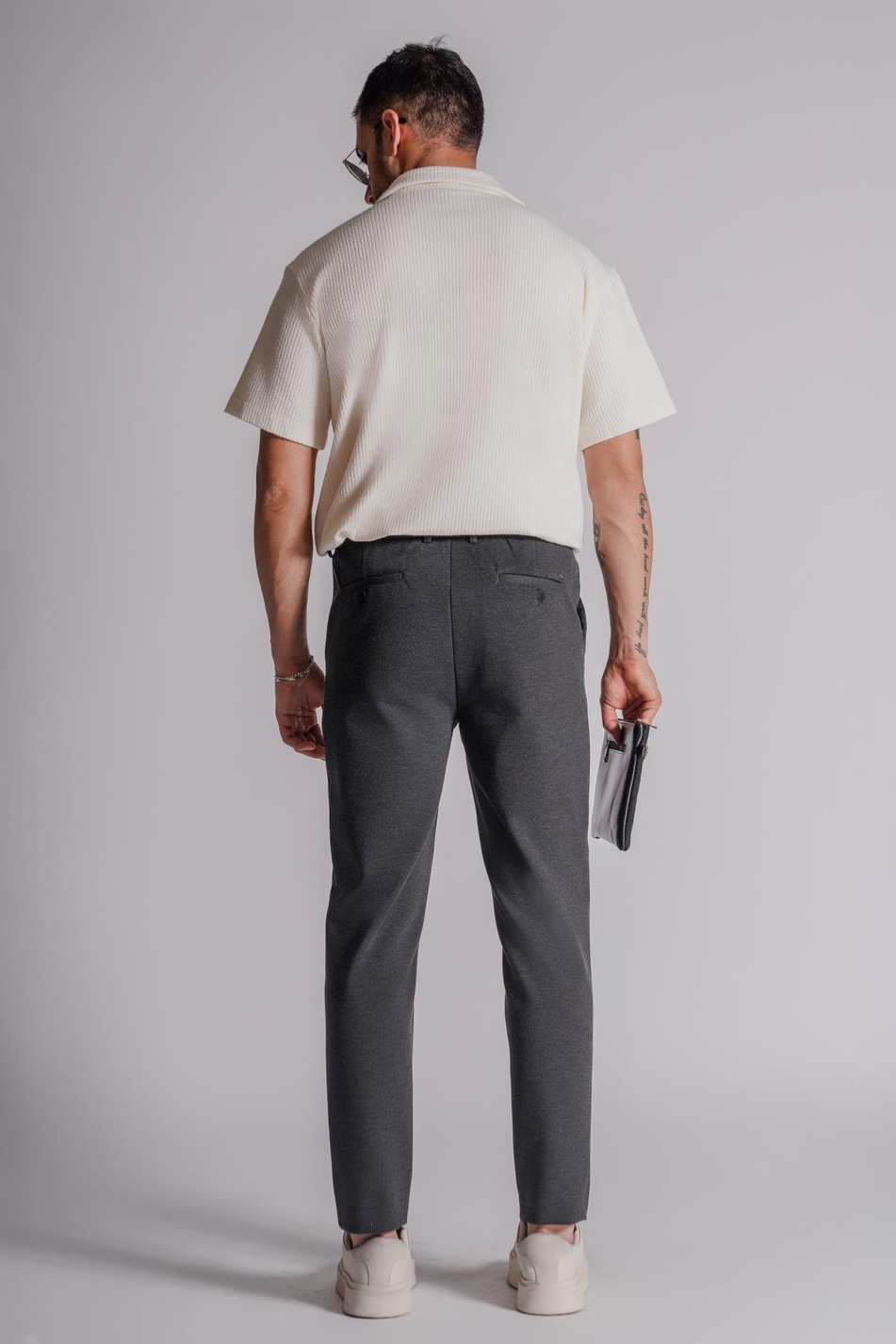Erkek Yandan Cepli Beli Lastikli Relaxed Fit Chino Pantolon Antrasit