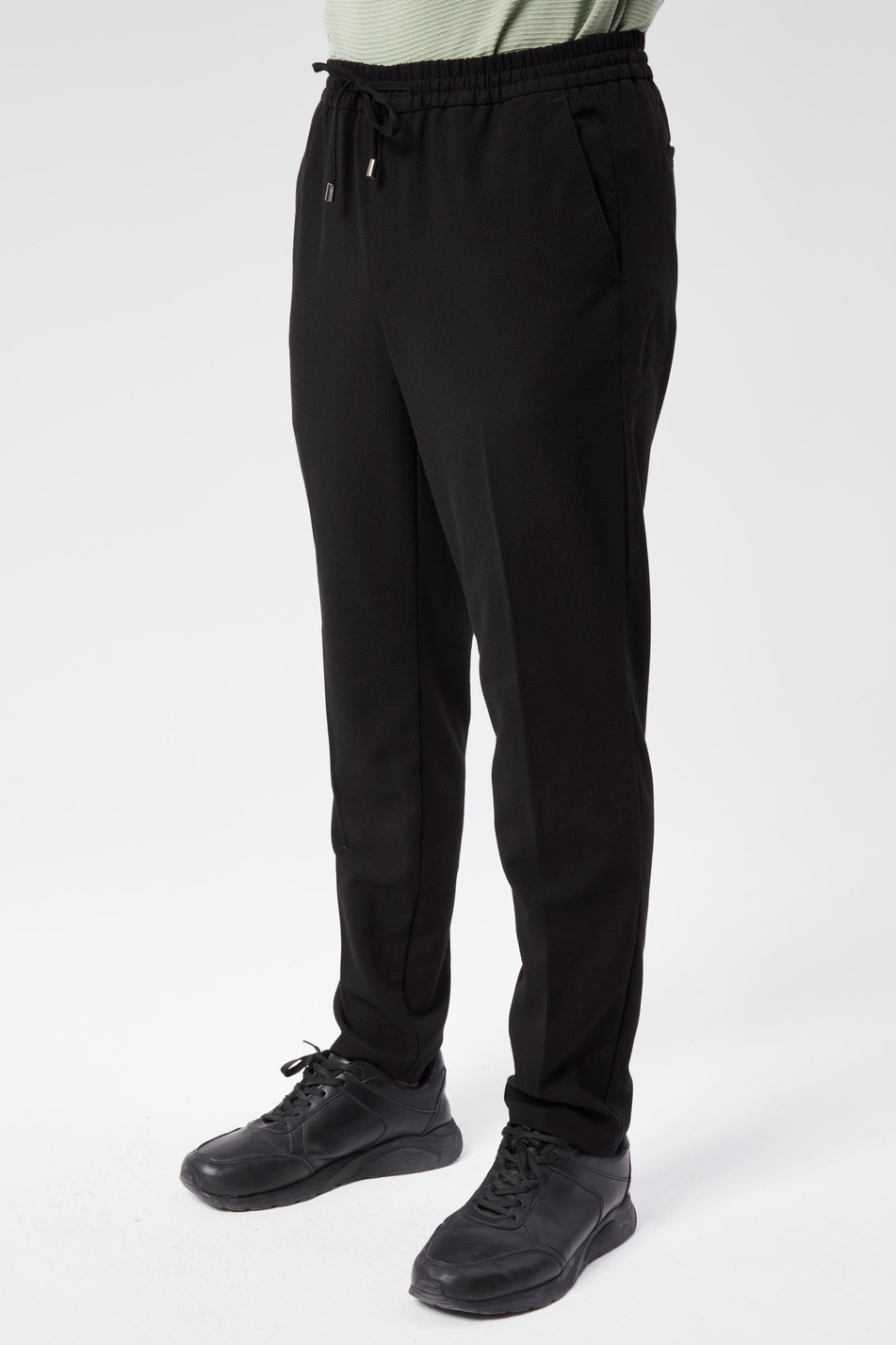 Erkek Yandan Cepli Beli Lastikli Slim Fit Chino Pantolon Siyah