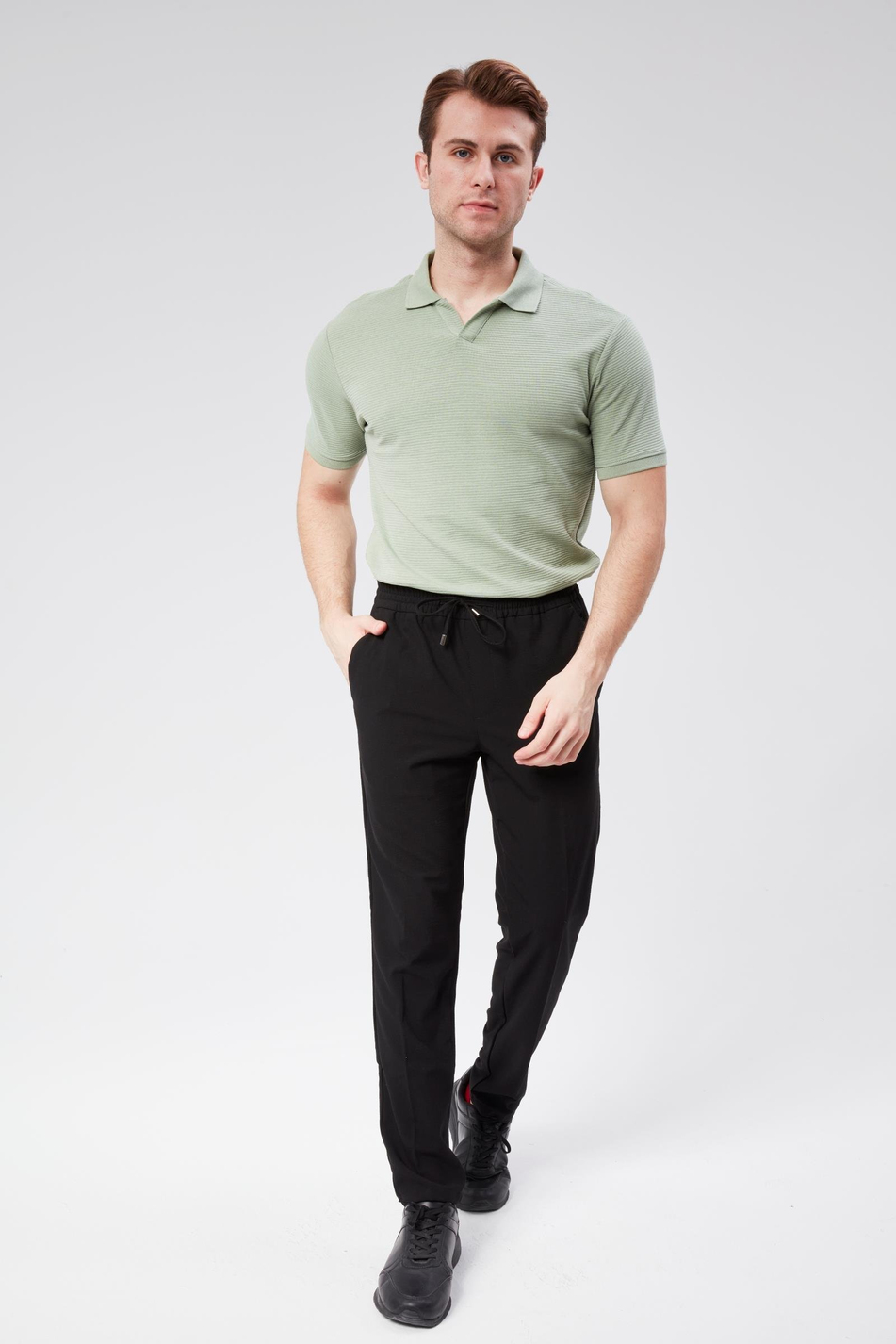 Erkek Yandan Cepli Beli Lastikli Slim Fit Chino Pantolon Siyah