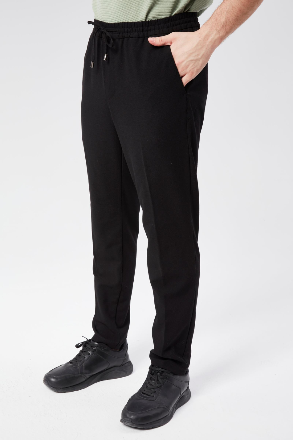 Erkek Yandan Cepli Beli Lastikli Slim Fit Chino Pantolon Siyah