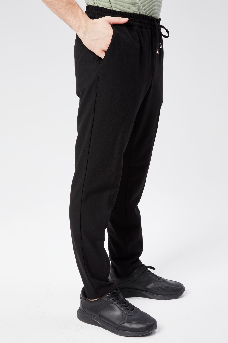 Erkek Yandan Cepli Beli Lastikli Slim Fit Chino Pantolon Siyah