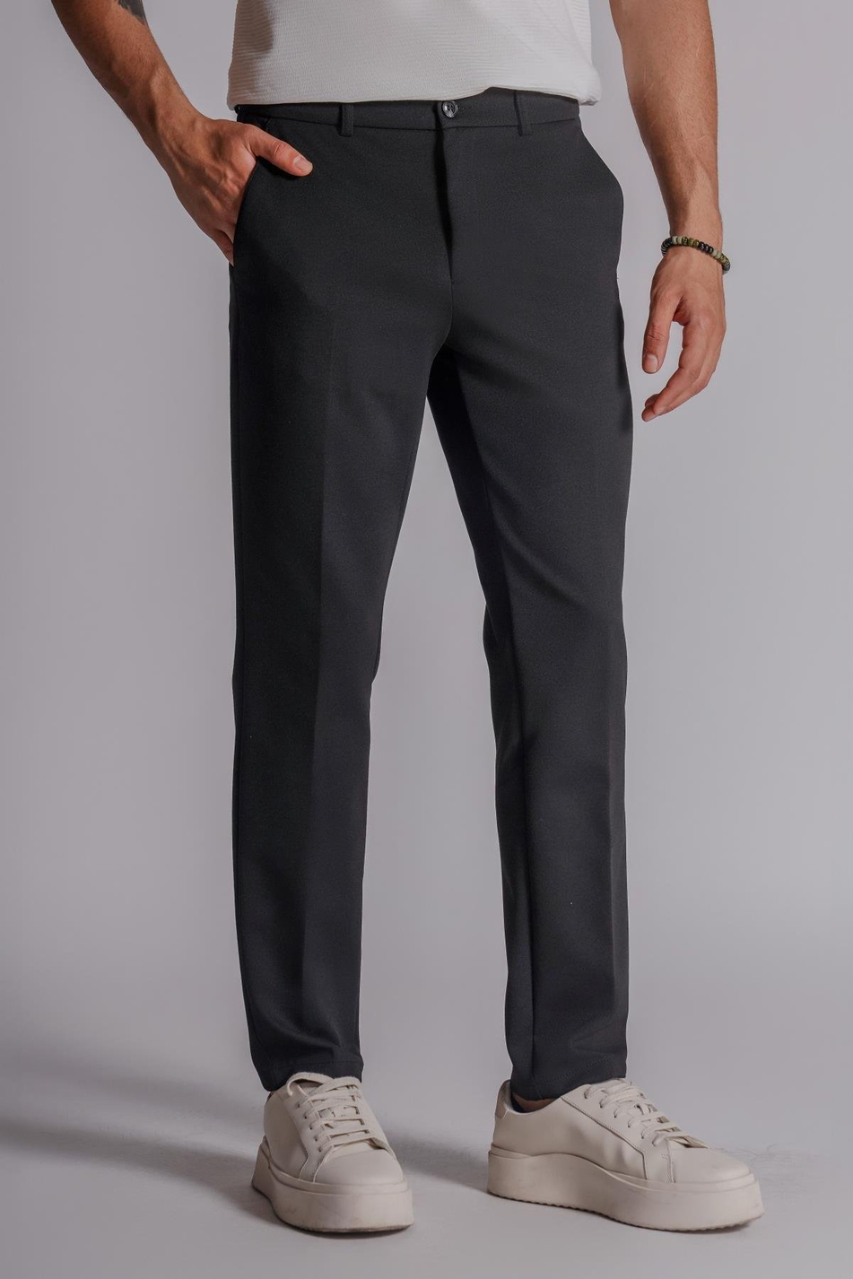 Erkek Yandan Cepli Beli Lastikli Slim Fit Chino Pantolon Siyah