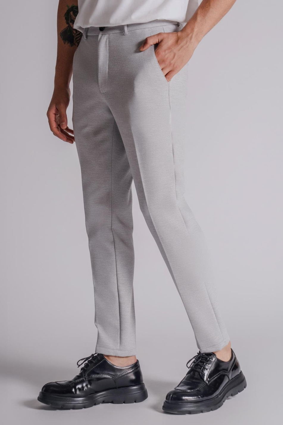 Erkek Yandan Cepli Beli Lastikli Slim Fit Chino Pantolon Gri