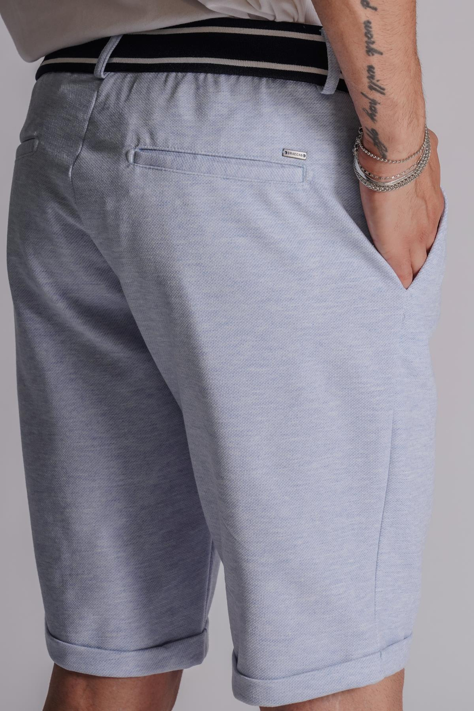 Erkek Yandan Cepli Beli Ribanalı Slim Fit Chino Şort Mavi