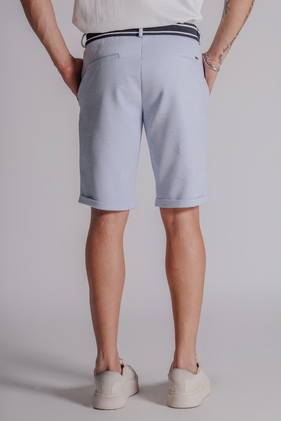 Erkek Yandan Cepli Beli Ribanalı Slim Fit Chino Şort Mavi